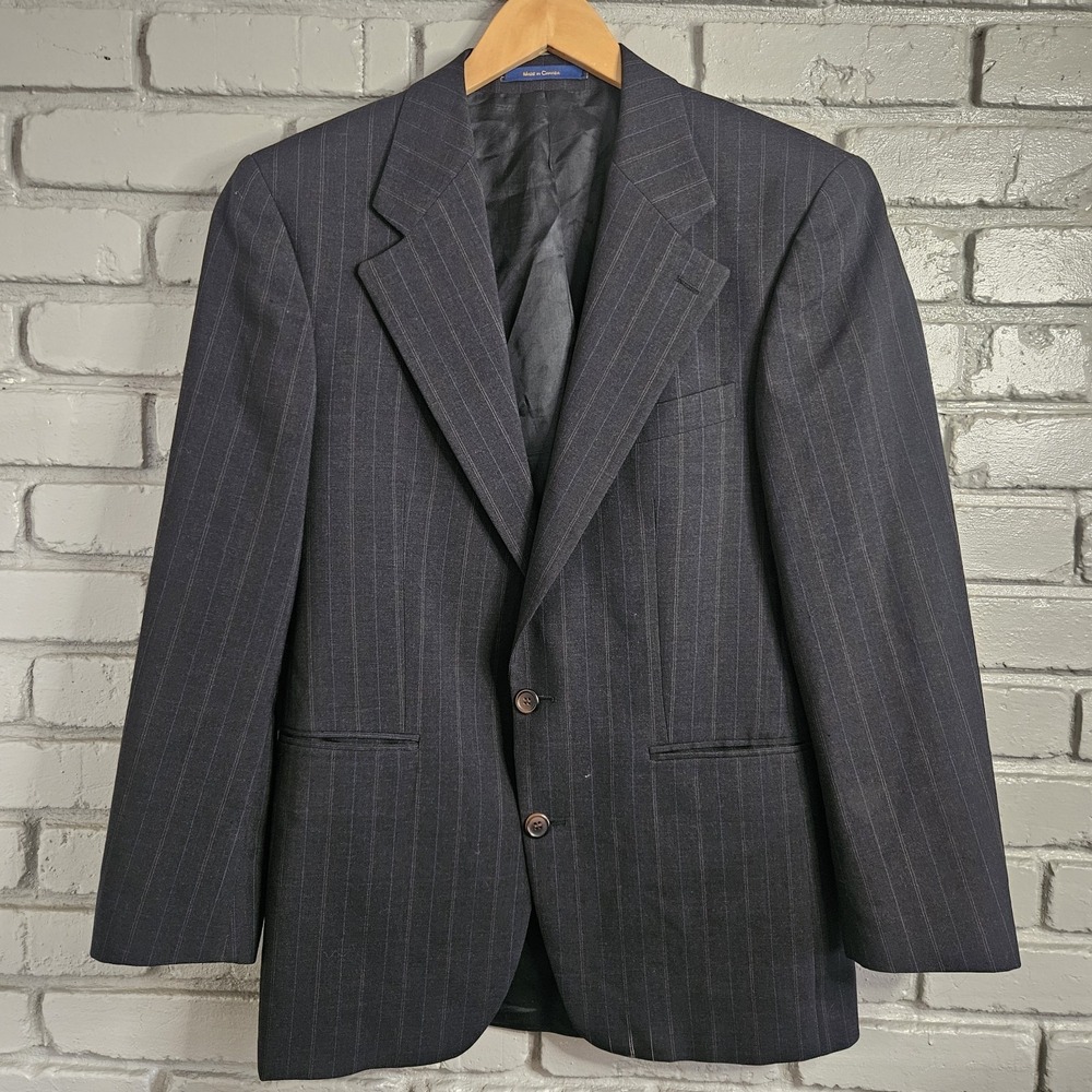Vintage Chaps Ralph Lauren Mens Blazer 38R Wool Grey Pinstripe Sport Coat